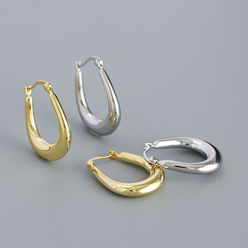 Office U Shape Simple 925 Sterling Silver Hoop Earrings