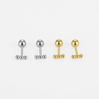 Casual Mini Three Beads 925 Sterling Screw Flat Stud Earring (Single)