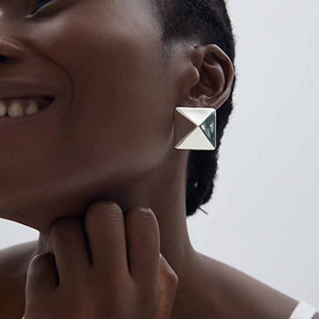 999 Sterling Silver Gold Silver Tone Origami Pyramid Earrings (Pre-Sale)