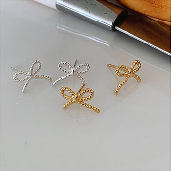 Simple Casual Twisted Rope Bow-Knot 925 Sterling Silver Stud Earrings