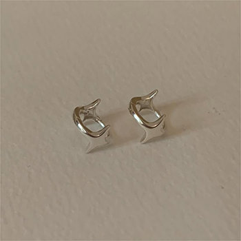 Mini Shining Four Pointed Star 925 Sterling Silver Hoop Earrings