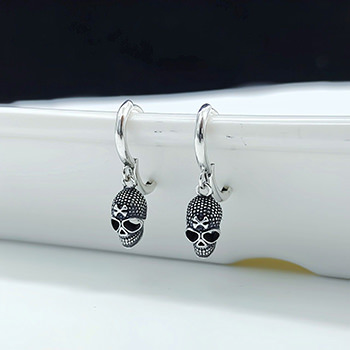 Fashion Vintage Cross Skull 925 Sterling Silver Leverback Dangling Earrings