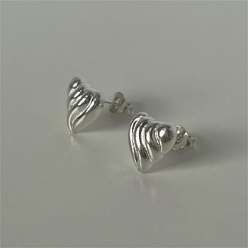 Women Lines Pattern Heart 925 Sterling Silver Stud Earrings