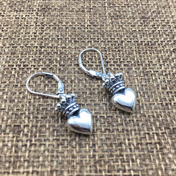 Vintage Crown Heart 925 Sterling Silver Leverback Dangling Earring (Single)