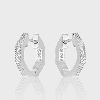 Irregular vertical geometric Octagon 925 Sterling Silver Hoop Earrings