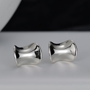 Geometry Glossy Irregular 925 Sterling Silver Stud Earrings