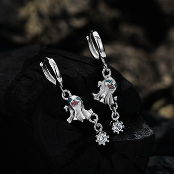 CZ Ghost 925 Sterling Silver Leverback Dangling Earring (Single)