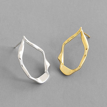 Geometry Irregular Oval Circle 925 Sterling Silver Stud Earrings