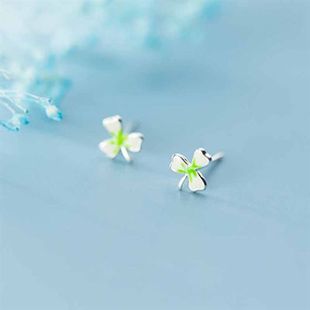 Sweet Green Clover 925 Sterling Silver Stud Earrings