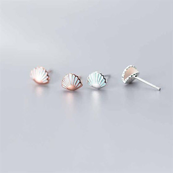 Cute Mini Blue Shell 925 Sterling Silver Stud Earrings