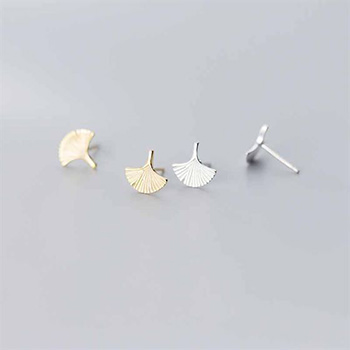 Ginkgo Leaf 925 Sterling Silver Stud Earrings