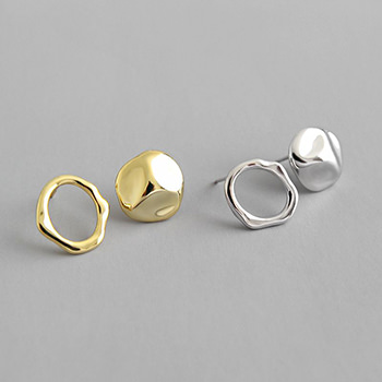 Asymmetric 925 Sterling Silver Stud Earrings