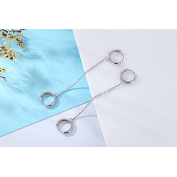 Double Hole Chain 925 Silver Leverback Earrings