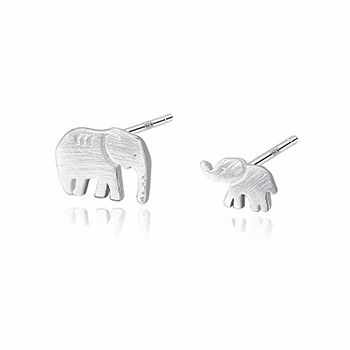 Mother Child Elephant 925 Sterling Silver Brush Stud Earring