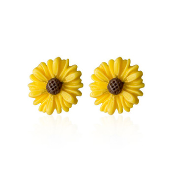 Yellow Daisy Flower 925 Sterling Silver Stud Earring