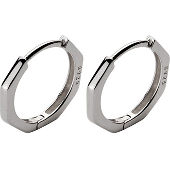 Octagon 925 Sterling Silver Hoop Earrings