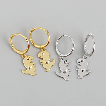 Cute Animal Dinosaur 925 Sterling Silver Hoop Earrings