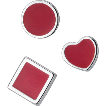 Mini Red Square Round Heart 925 Sterling Silver Studs Earrings