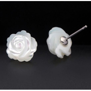 White Shell Rose Flower 925 Sterling Silver Studs Earrings