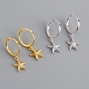 Starfish 925 Sterling Silver Hoop Earrings