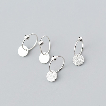 Beads Round Disc 925 Sterling Silver Dangling Earrings