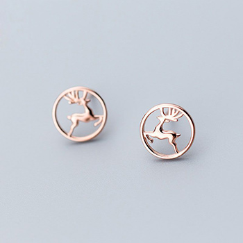 Cute Round Hollow Elk 925 Silver Stud Earrings