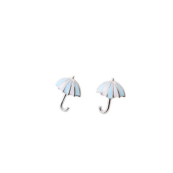 Blue, Pink Enamel Umbrella 925 Silver Stud Earrings