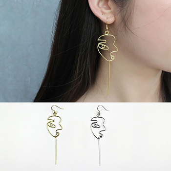 Human Face 925 Sterling Silver Dangle Hook Earrings