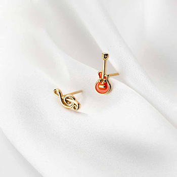 Asymmetry Guitar Music Note 925 Sterling Silver Stud Earrings