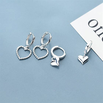 Simple Hearts Hollow 925 Sterling Silver Leverback Earrings