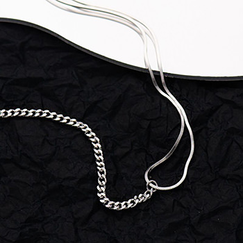 Fashion Curb Snake Chain Splicing 925 Sterling Silver Necklace