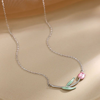 Women Beautiful Tulip Flower 925 Sterling Silver Necklace