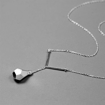 Irregular Geometry Bulb V Shape 925 Sterling Silver Necklace