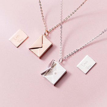 Cute Mini Square Envelope 925 Sterling Silver Necklace