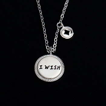 Holiday I Wish Letters Round Tag 925 Sterling Silver Necklace