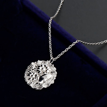 Round Sunflower Butterfly 925 Sterling Silver Necklace