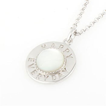 Happy Everyday Letters Round Shell 925 Sterling Silver Necklace