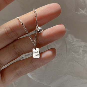 Gift Good Luck Rectangle Drop 925 Sterling Silver Necklace