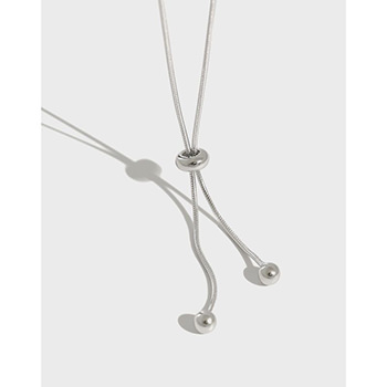 Simple Snake Chain Beads Adjustable 925 Sterling Silver Necklace