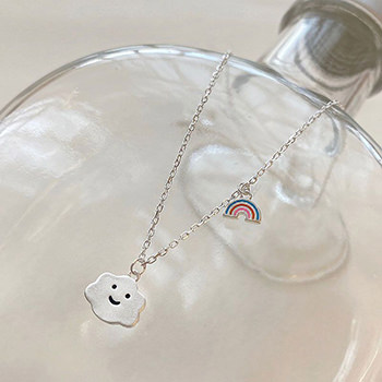 Holiday Smile Cloud Colorful Rainbow 925 Sterling Silver Necklace