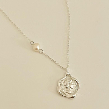 Party Irregular Portrait Coin 925 Sterling Silver Necklace