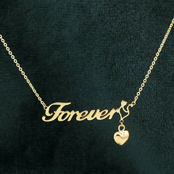 Honey Moon Forever Letters Heart 925 Sterling Silver Necklace