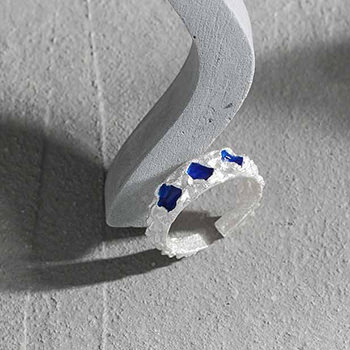 Casual Blue E[oxy Irregular 925 Sterling Silver Adjustable Ring