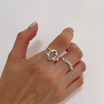 Simple Hollow Circle Chain 925 Sterling Silver Adjustable Ring