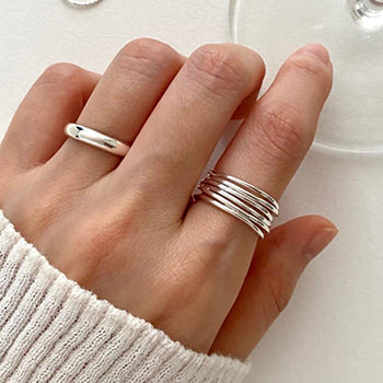 Irregular Multi Layer Lines 925 Sterling Silver Adjustable Ring