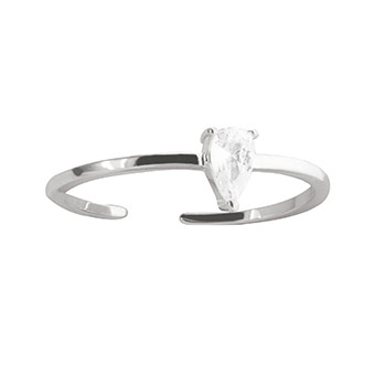 Simple CZ Waterdrop 925 Sterling Silver Adjustable Ring