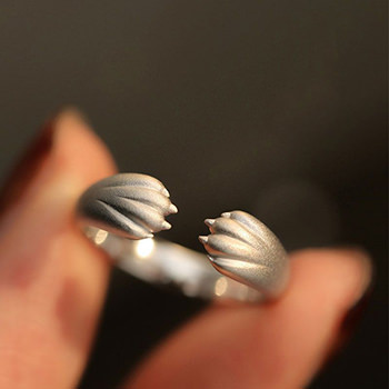 Cute Tiger Paw 925 Sterling Silver Adjustable Ring