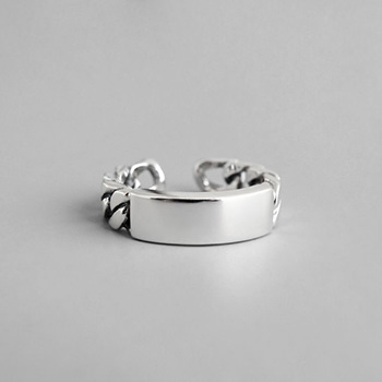 Geometry Rectanglle Curb Chain 925 Sterling Silver Adjustable Ring