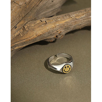 Party Smile Face 925 Sterling Silver Adjustable Ring