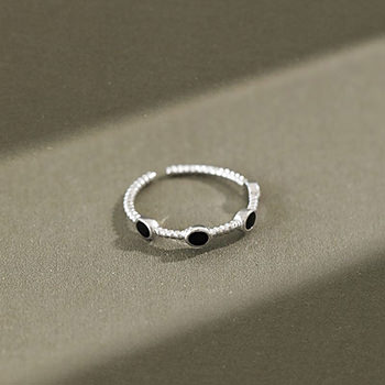 Simple Three Black Epoxy Twisted 925 Sterling Silver Adjustable Ring